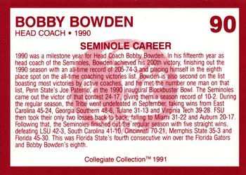 1990-91 Collegiate Collection Florida State Seminoles #90 Bobby Bowden Back