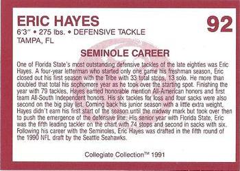 1990-91 Collegiate Collection Florida State Seminoles #92 Eric Hayes Back