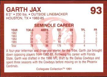 1990-91 Collegiate Collection Florida State Seminoles #93 Garth Jax Back