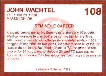 1990-91 Collegiate Collection Florida State Seminoles #108 John Wachtel Back