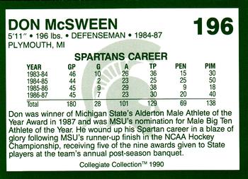 1990 Collegiate Collection Michigan State Spartans #196 Don McSween Back
