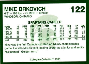 1990 Collegiate Collection Michigan State Spartans #122 Mike Brkovich Back
