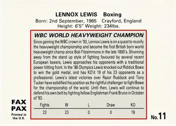 1993 Fax Pax World of Sport #11 Lennox Lewis Back