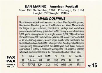 1993 Fax Pax World of Sport #15 Dan Marino Back