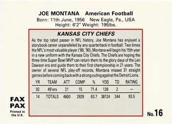 1993 Fax Pax World of Sport #16 Joe Montana Back