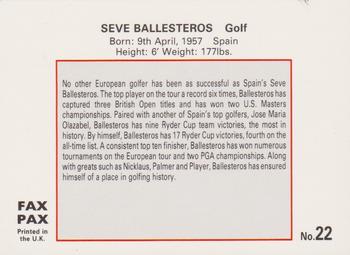 1993 Fax Pax World of Sport #22 Seve Ballesteros Back