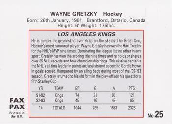 1993 Fax Pax World of Sport #25 Wayne Gretzky Back