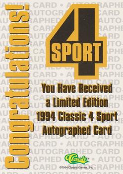 1994 Classic Four Sport - Autographs #NNO Doug Webb Back