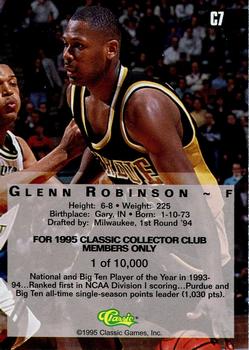 1994 Classic Four Sport - C3 Collector's Club #C7 Glenn Robinson Back