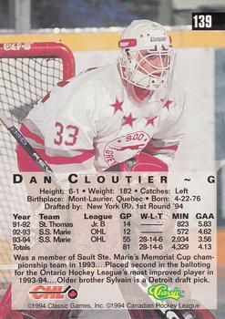 1994 Classic Four Sport - Gold #139 Dan Cloutier Back