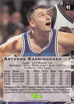 1994 Classic Four Sport - Gold #41 Arturas Karnishovas Back