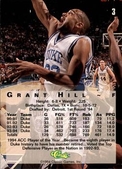1994 Classic Four Sport - Gold #3 Grant Hill Back