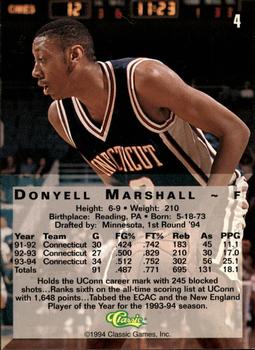 1994 Classic Four Sport - Gold #4 Donyell Marshall Back