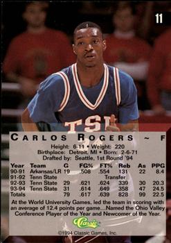 1994 Classic Four Sport - Gold #11 Carlos Rogers Back