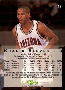 1994 Classic Four Sport - Gold #12 Khalid Reeves Back