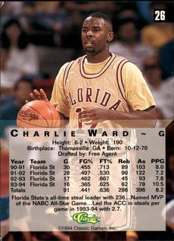 1994 Classic Four Sport - Gold #26 Charlie Ward Back