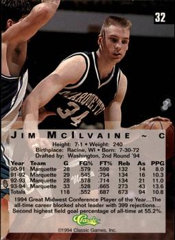 1994 Classic Four Sport - Gold #32 Jim McIlvaine Back