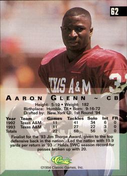 1994 Classic Four Sport - Gold #62 Aaron Glenn Back
