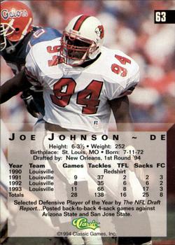 1994 Classic Four Sport - Gold #63 Joe Johnson Back