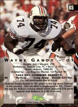 1994 Classic Four Sport - Gold #65 Wayne Gandy Back