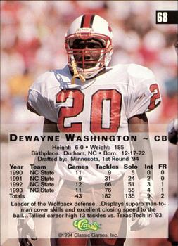 1994 Classic Four Sport - Gold #68 Dewayne Washington Back