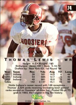 1994 Classic Four Sport - Gold #74 Thomas Lewis Back