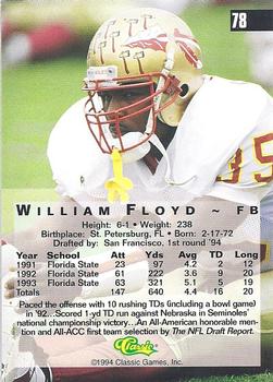 1994 Classic Four Sport - Gold #78 William Floyd Back