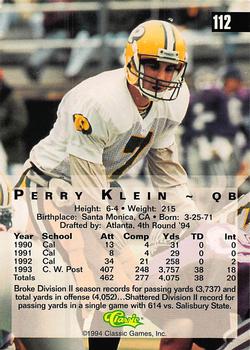 1994 Classic Four Sport - Gold #112 Perry Klein Back