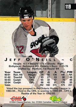 1994 Classic Four Sport - Gold #119 Jeff O'Neill Back