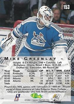 1994 Classic Four Sport - Gold #153 Mike Greenlay Back