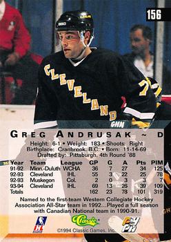 1994 Classic Four Sport - Gold #156 Greg Andrusak Back