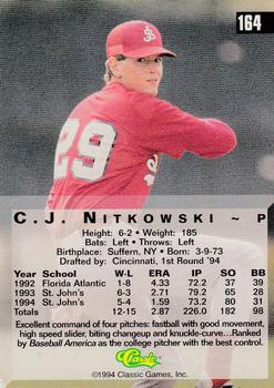 1994 Classic Four Sport - Gold #164 C.J. Nitkowski Back
