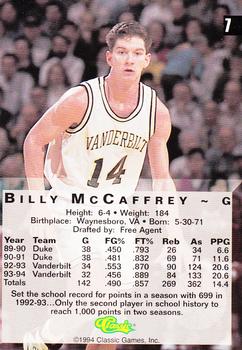 1994 Classic Four Sport - Gold #7 Billy McCaffrey Back