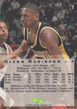 1994 Classic Four Sport - Printer's Proofs #1 Glenn Robinson Back