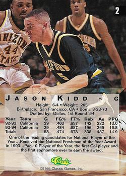 1994 Classic Four Sport - Printer's Proofs #2 Jason Kidd Back