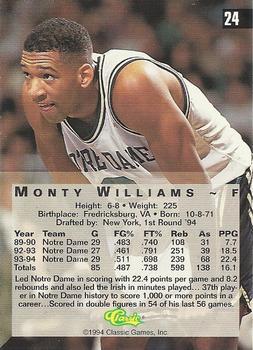 1994 Classic Four Sport - Printer's Proofs #24 Monty Williams Back