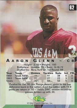 1994 Classic Four Sport - Printer's Proofs #62 Aaron Glenn Back