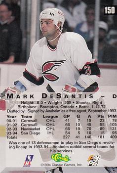 1994 Classic Four Sport - Printer's Proofs #150 Mark DeSantis Back
