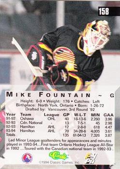 1994 Classic Four Sport - Printer's Proofs #158 Mike Fountain Back