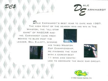 1994-95 Classic Assets - Die Cuts #DC5 Dale Earnhardt Back