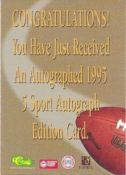 1995 Classic Five Sport - Autographs #NNO Corey Fuller Back