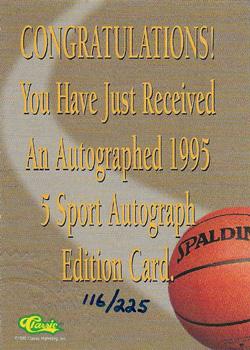 1995 Classic Five Sport - Autographs Numbered #NNO Hakeem Olajuwon Back