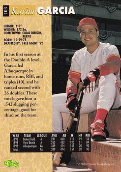 1995 Classic Five Sport - Printer's Proofs #103 Karim Garcia Back