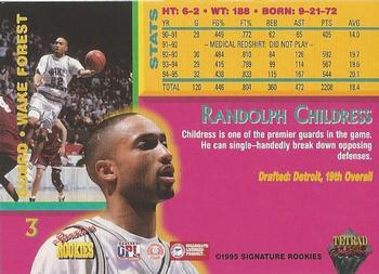 1995 Signature Rookies Tetrad Autobilia #3 Randolph Childress Back