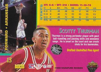 1995 Signature Rookies Tetrad Autobilia - Autographs #13 Scotty Thurman Back