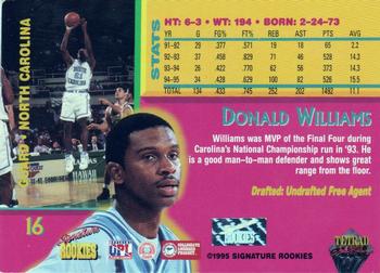 1995 Signature Rookies Tetrad Autobilia - Autographs #16 Donald Williams Back