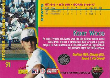 1995 Signature Rookies Tetrad Autobilia - Autographs #91 Kerry Wood Back