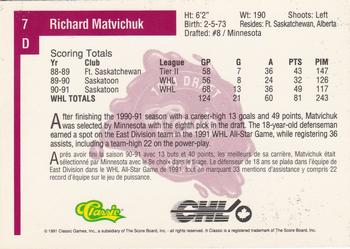 1991 Classic Four Sport - French #7 Richard Matvichuk Back