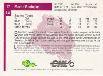 1991 Classic Four Sport - French #17 Martin Rucinsky Back