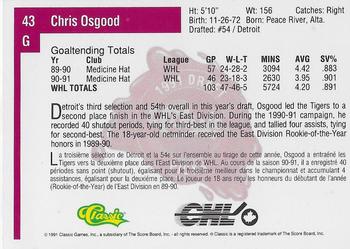 1991 Classic Four Sport - French #43 Chris Osgood Back